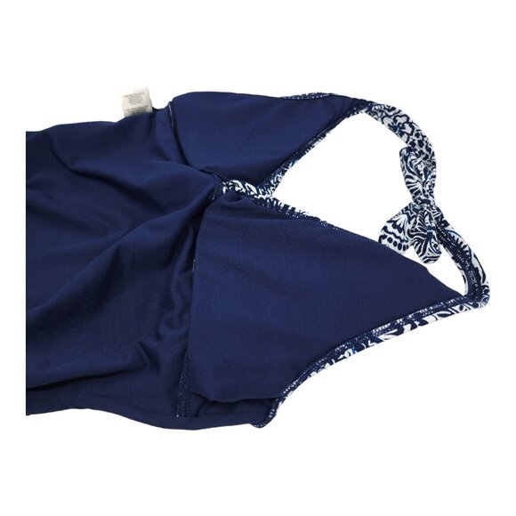 $98 Ellen Tracy Halter V-Neck One Piece Swimsuit Navy White NWT Size 12 Lined - Picture 7 of 12